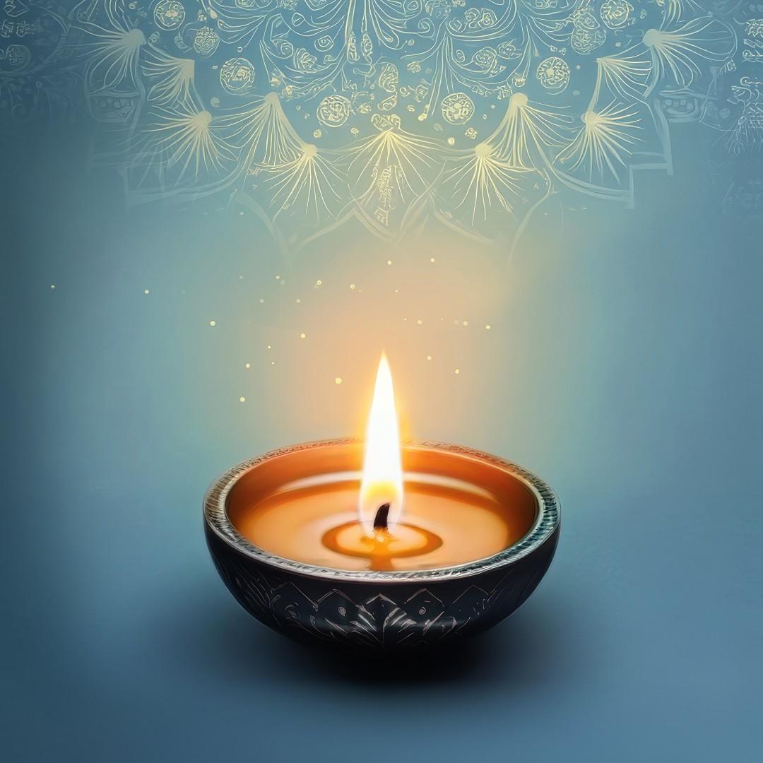 blucandle A lit candle beside a calm blue background